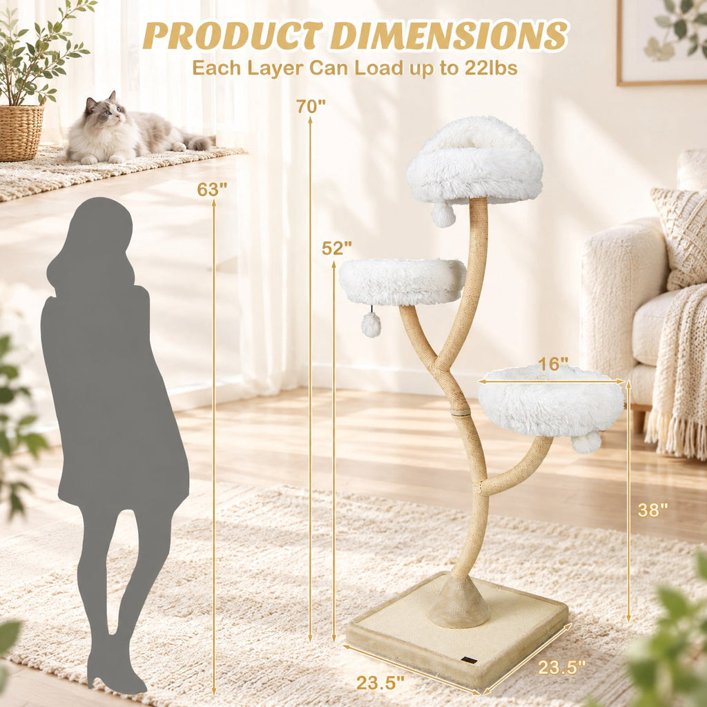 Airfind 70 Inch Tall Cat Tree 4-Layer Cat Tower with 3 Perches and Dangling Balls, 22 lbs Capacity, Engineering Board Metal Plush Sisal Rope Frame