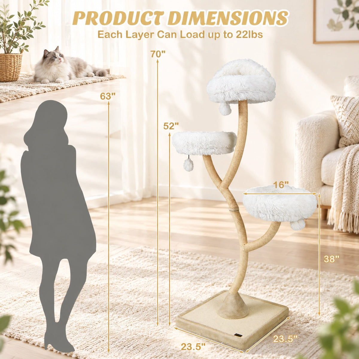 Airfind 70 Inch Tall Cat Tree 4-Layer Cat Tower with 3 Perches and Dangling Balls, 22 lbs Capacity, Engineering Board Metal Plush Sisal Rope Frame