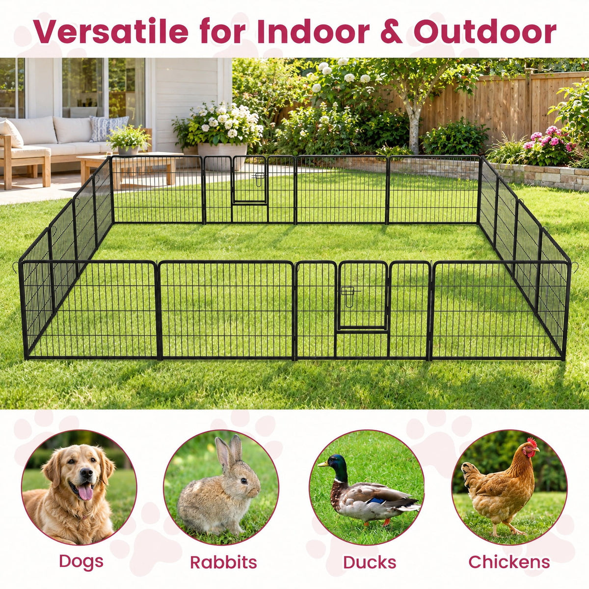 Airfind 16 Panel 24/32/40 Inches Height Dog Playpen with Lock and Large Door-24 inches, Metal Frame, Black