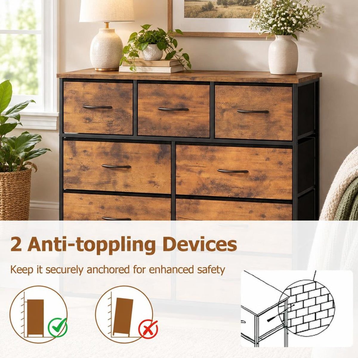 Airfind 9-Drawer Fabric Dresser with Wooden Top for Bedroom, 135 lbs Capacity, Metal MDF Non-Woven Fabric Frame, 39.5 x 12 x 39.5 Footprint
