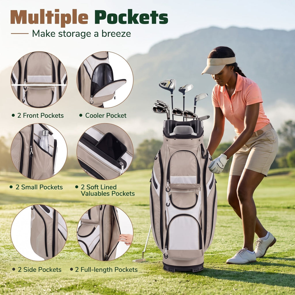 Airfind 14-Way Golf Cart Bag with Molded Lock Top Full-Length Dividers, 11 Pockets, Rain Hood and Umbrella Holder for Men and Women, Khaki