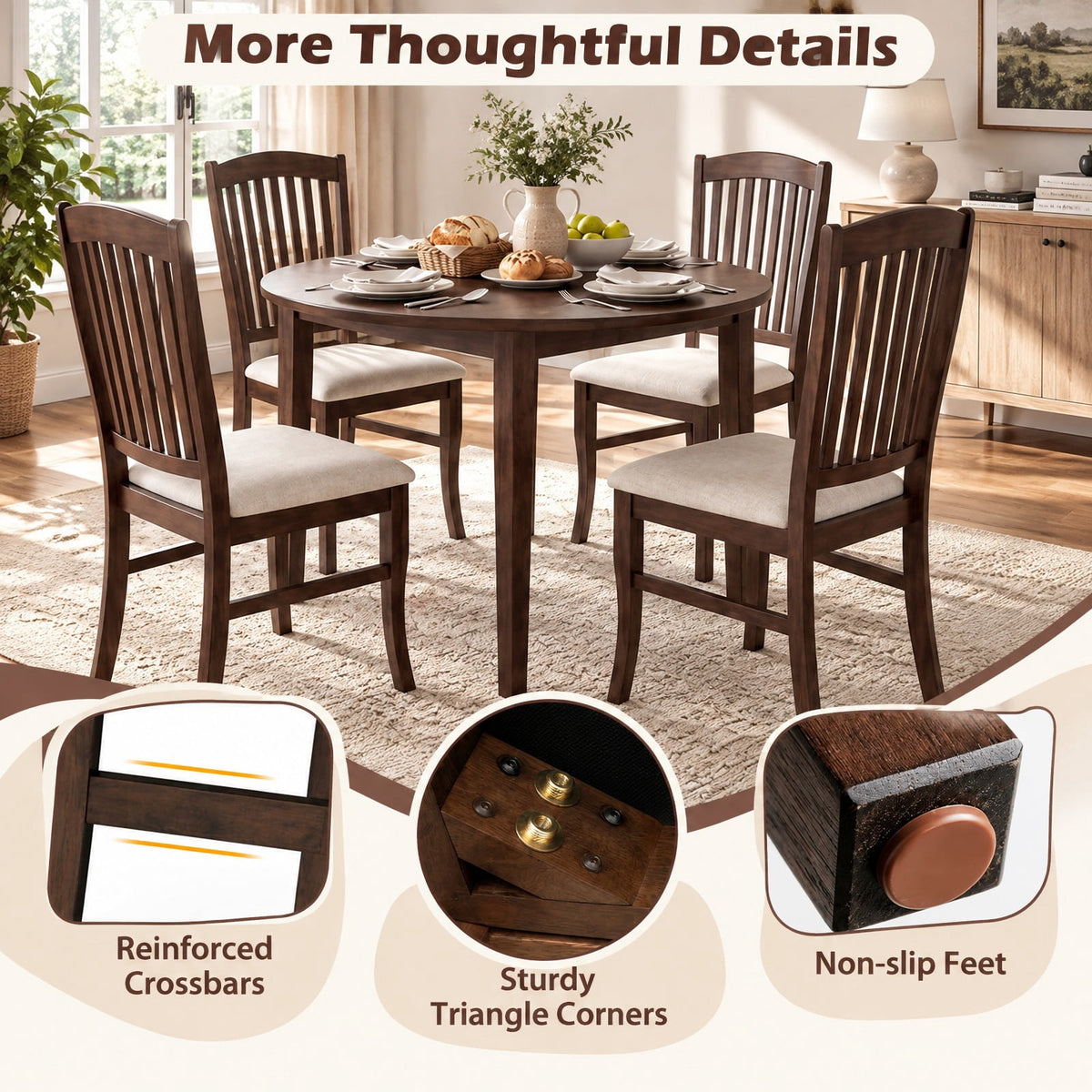 Airfind Set of 4 Kitchen Side Chairs with Rubber Wood Frame and Comfy Padded Seat-Brown White, 400 lbs Capacity, 18 x 20.5 x 40 Footprint, Wood