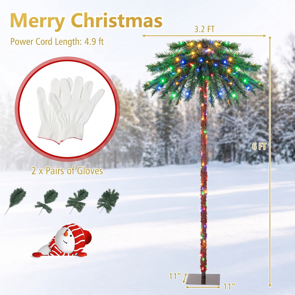 Airfind 6 Feet Pre-Lit Artificial Tropical Christmas Palm Tree with 210 Multi, PVC Metal Frame, 3.2ft x 6ft Footprint, Green