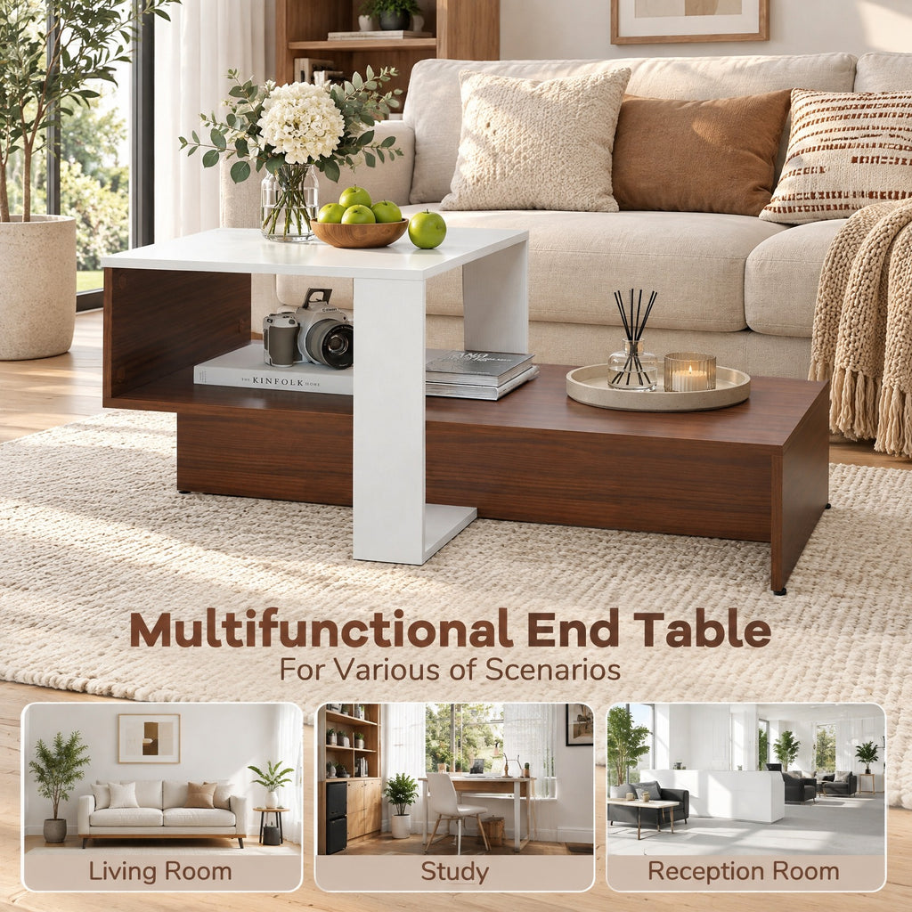 Airfind 2-Tier Geometric Coffee Table with Storage Shelves for Living Room and Reception Room, 110 lbs Capacity, Engineered Wood Frame, White
