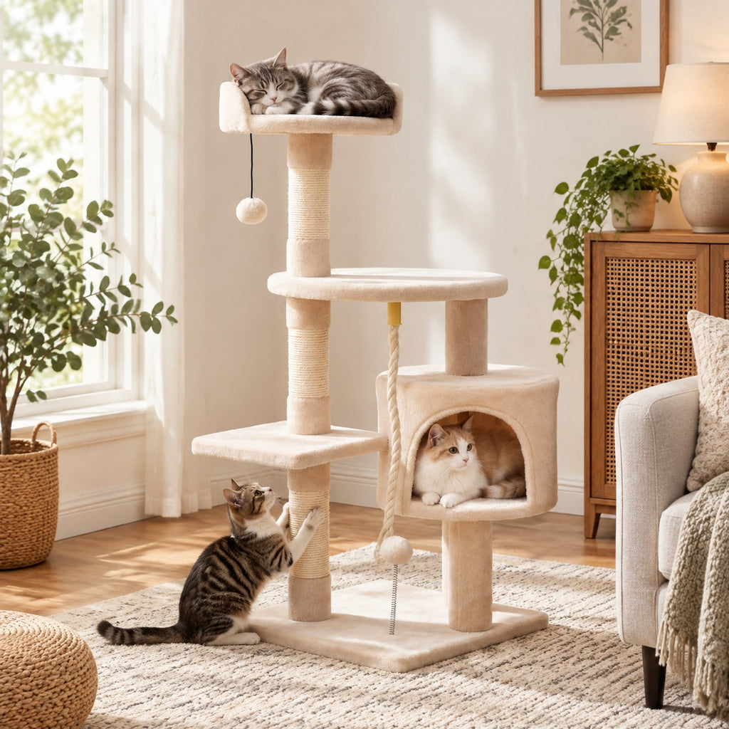 Airfind 36 Inch Tall Kitten Tower with Condo and Plush Perch, 22 lbs Capacity, Engineered Wood Sponge Plush Fabric Sisal Base Frame, Dark Gray