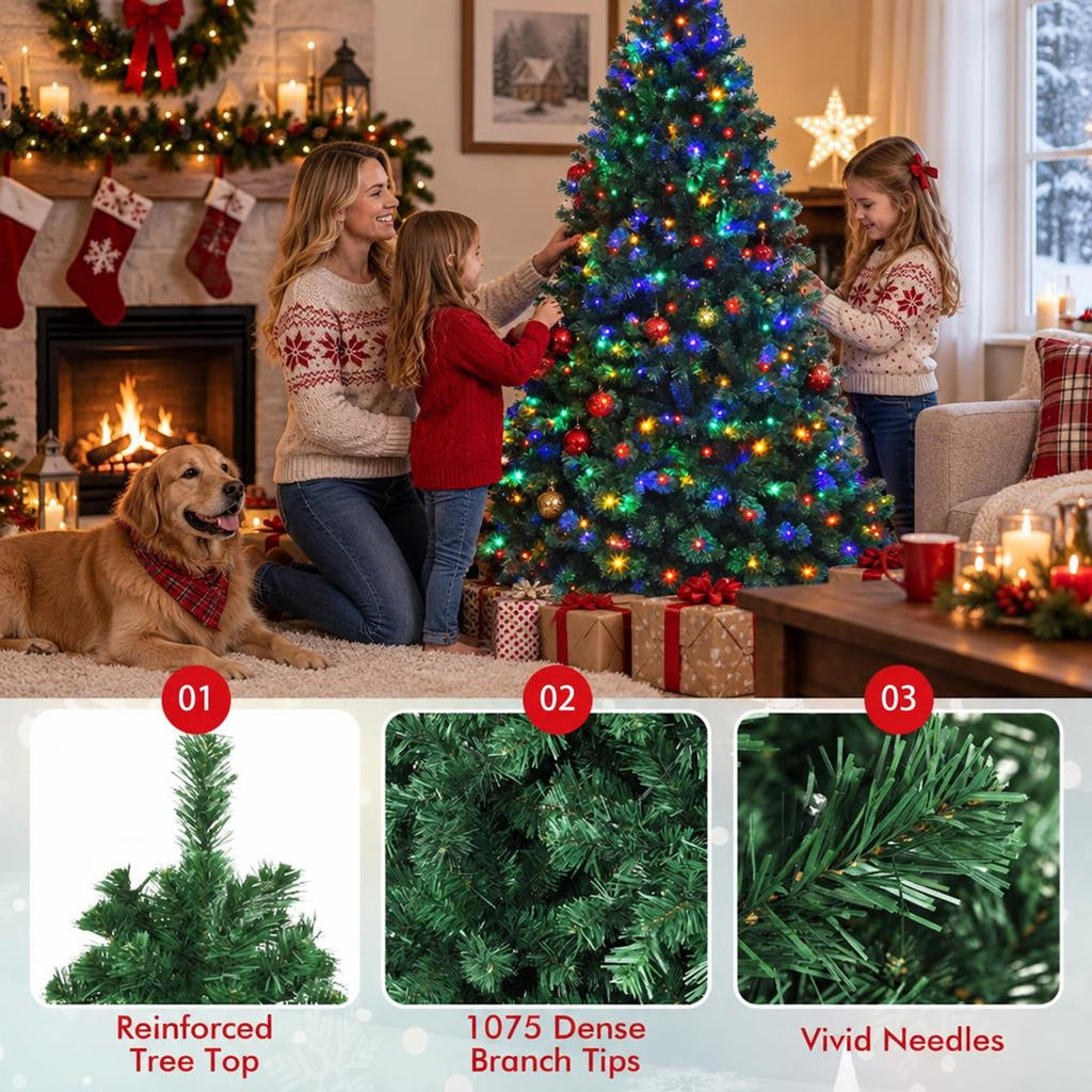 Airfind 7.5 Feet Pre-Lit Artificial Spruce Christmas Tree with 550 Multicolor Lights for Festival, PVC Frame, Φ4.4 x 7.5 H Footprint, Green