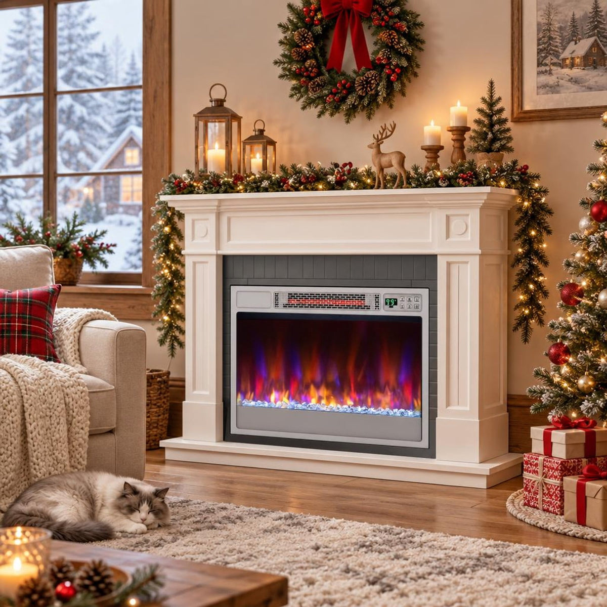 Airfind 23 Inch 1500W Recessed Electric Fireplace Insert with Remote Control, Metal Tempered Glass PS Frame, Silver