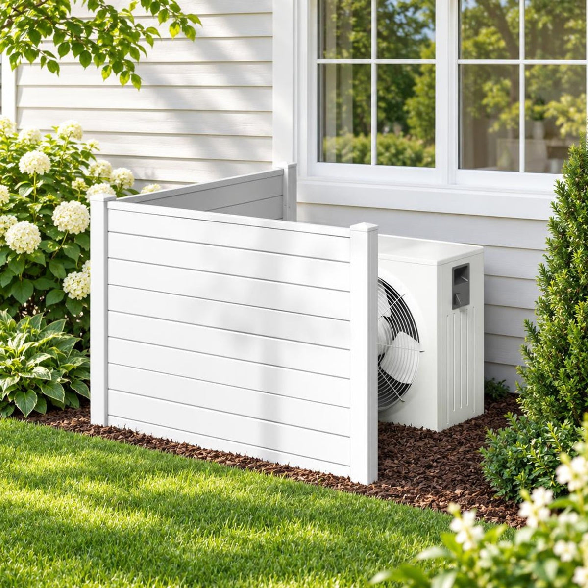 Airfind Outdoor PVC Air Conditioner Fence with 20 Inch Long Stakes, PVC Frame, 48 x 48 x 55 Footprint, White