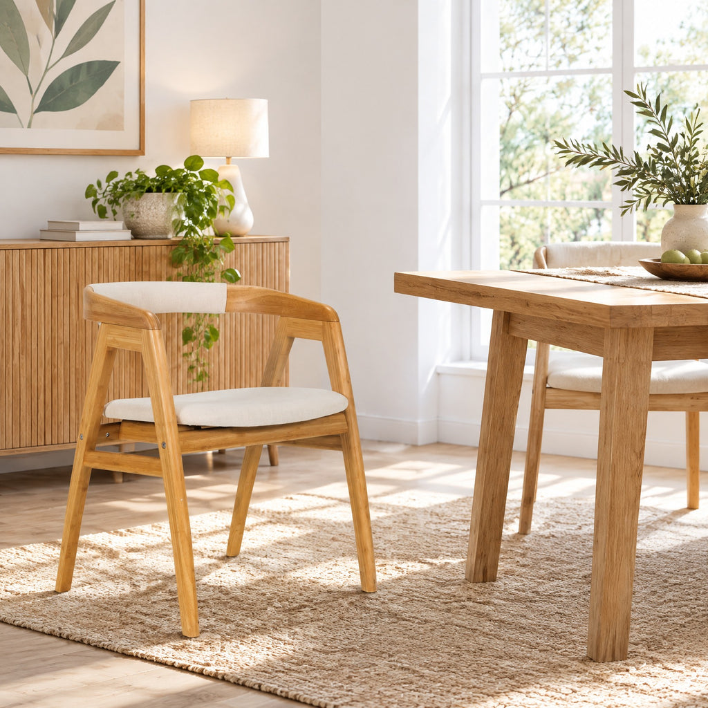 Airfind Leisure Bamboo Dining Chair with Curved Back and Anti-slip Foot Pads, 286 lbs Capacity, Bamboo Frame, 22.5 x 21.5 x29 Footprint, Natural