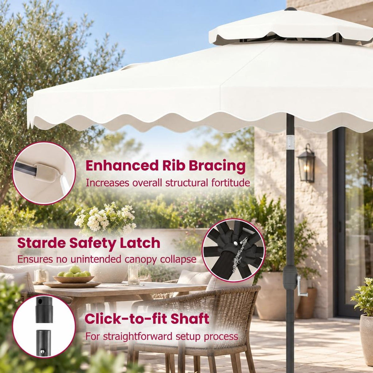Airfind 9 Feet Patio Umbrella with Push Button Tilt and Crank, Polyester Fabric Metal Frame, 9 x 8.1 ft Footprint, Beige