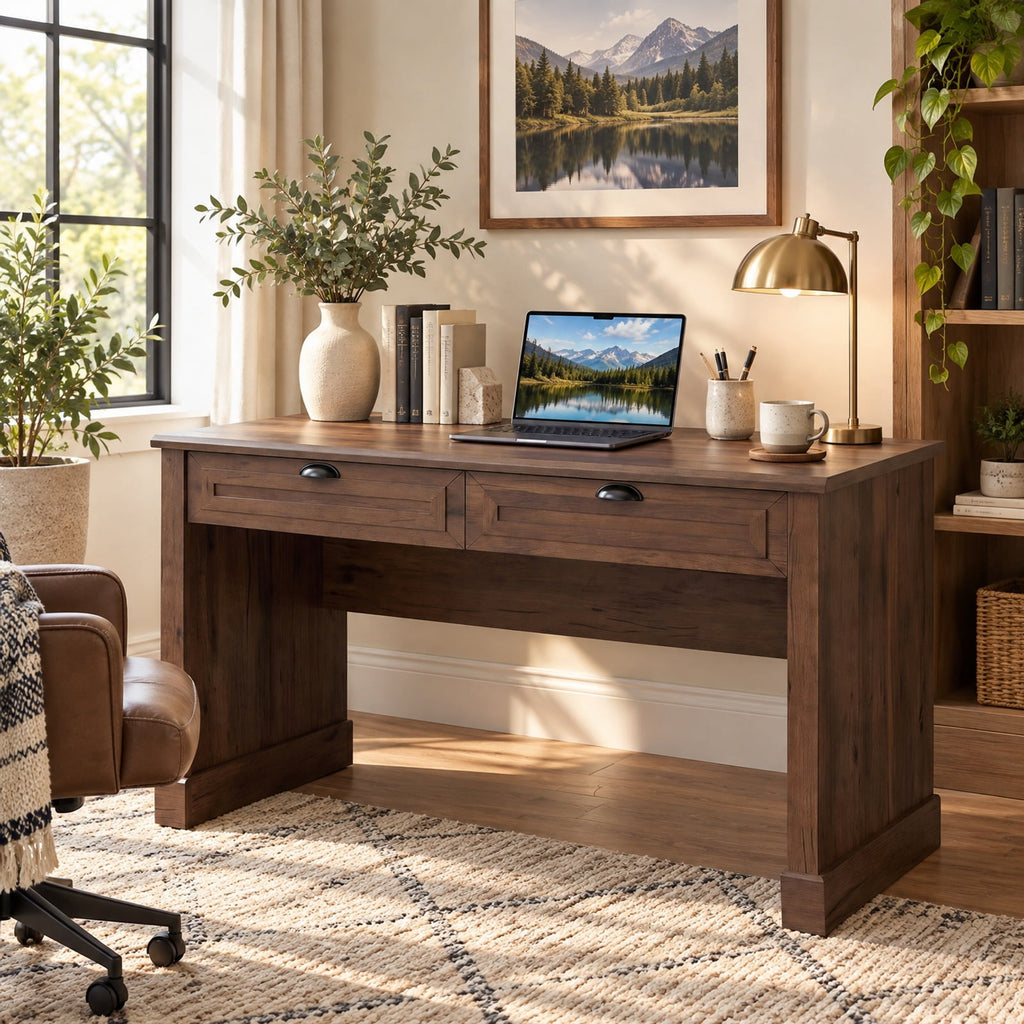 Airfind Executive Desk, 48 Inch Farmhouse, with 2 Drawers for Studying and Writing, 48 Inch x 24 Inch x 30 InchInterior Footprint, Brown