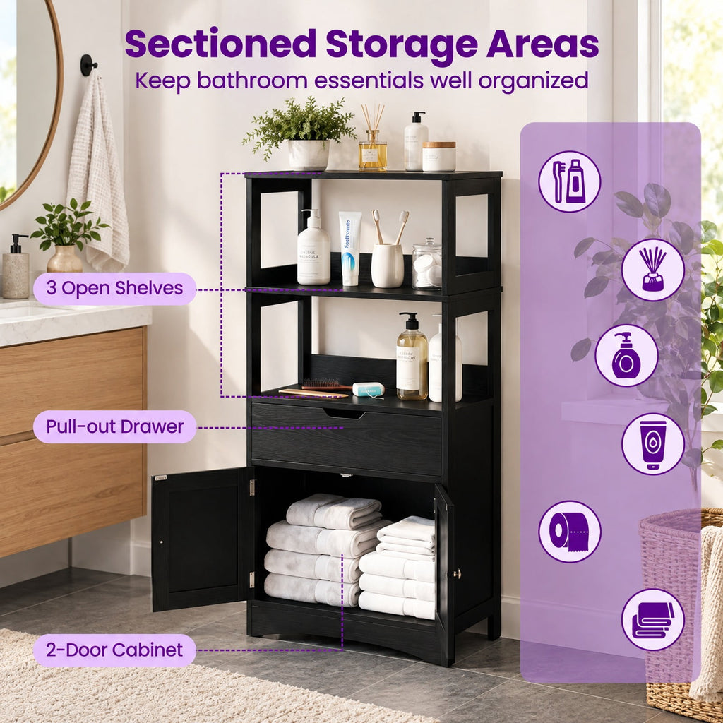 Airfind Bathroom Storage Cabinet with Drawer and Shelf Floor Cabinet, 20 lbs Capacity, MDF PB Frame, Black