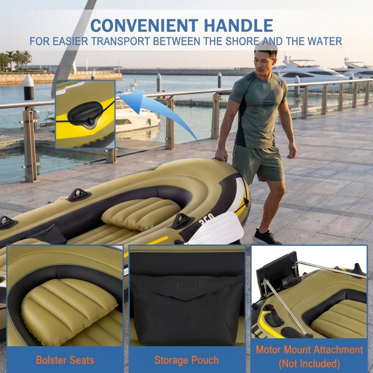 Airfind Heavy Duty Inflatable Fishing Boat 4 Person Raft Set with Aluminum Oars and Rod Holders for Fishing Drifting and Water Adventures, Green