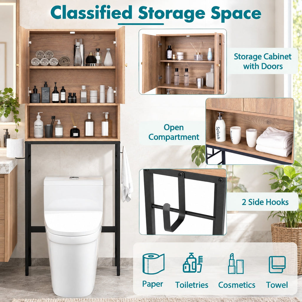 Airfind Over the Toilet Storage Cabinet with 2 Doors and Adjustable Shelf, ?metal Particle Board Item Weight: 38.5 Lbs, Natural