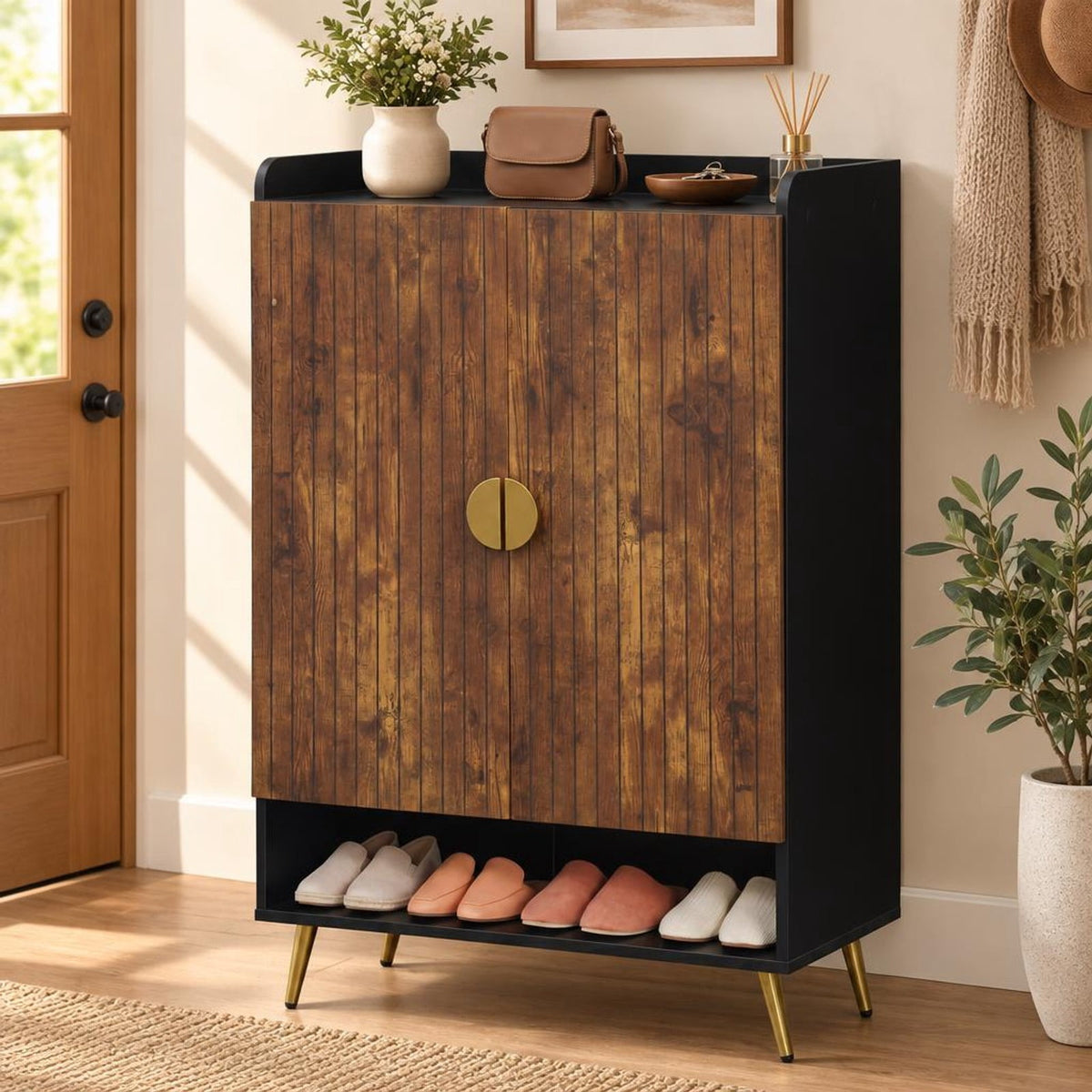 Airfind 44in Tall Shoe Storage Cabinet with 7-Tier Doors and Adjustable Shelves for Entryway, 110 lbs Capacity, Engineered Wood Metal Frame, White