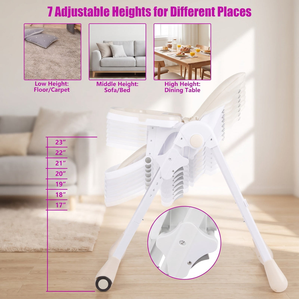 Airfind 3-in-1 Convertible Baby High Chair for Baby and Toddler, 33 lbs Capacity, Metal PP PU