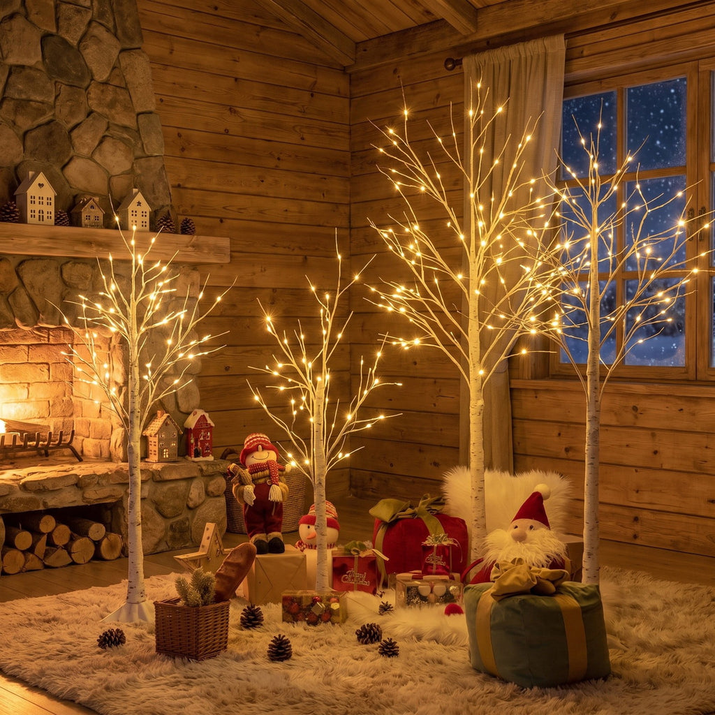 Airfind 5 Feet Pre-lit White Twig Birch Tree with 72 LED Lights for Christmas, metal plastic Height: 5 FT Frame, 8 Inch x 8 Inch Rated input Footprint