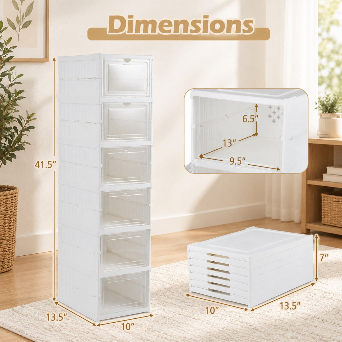 AIRFIND 6-Tier Shoe Organizer with Clear Doors, Magnetic Closures and Foldable Plastic Frame, Ventilated Shoe Storage for Closet or Entryway