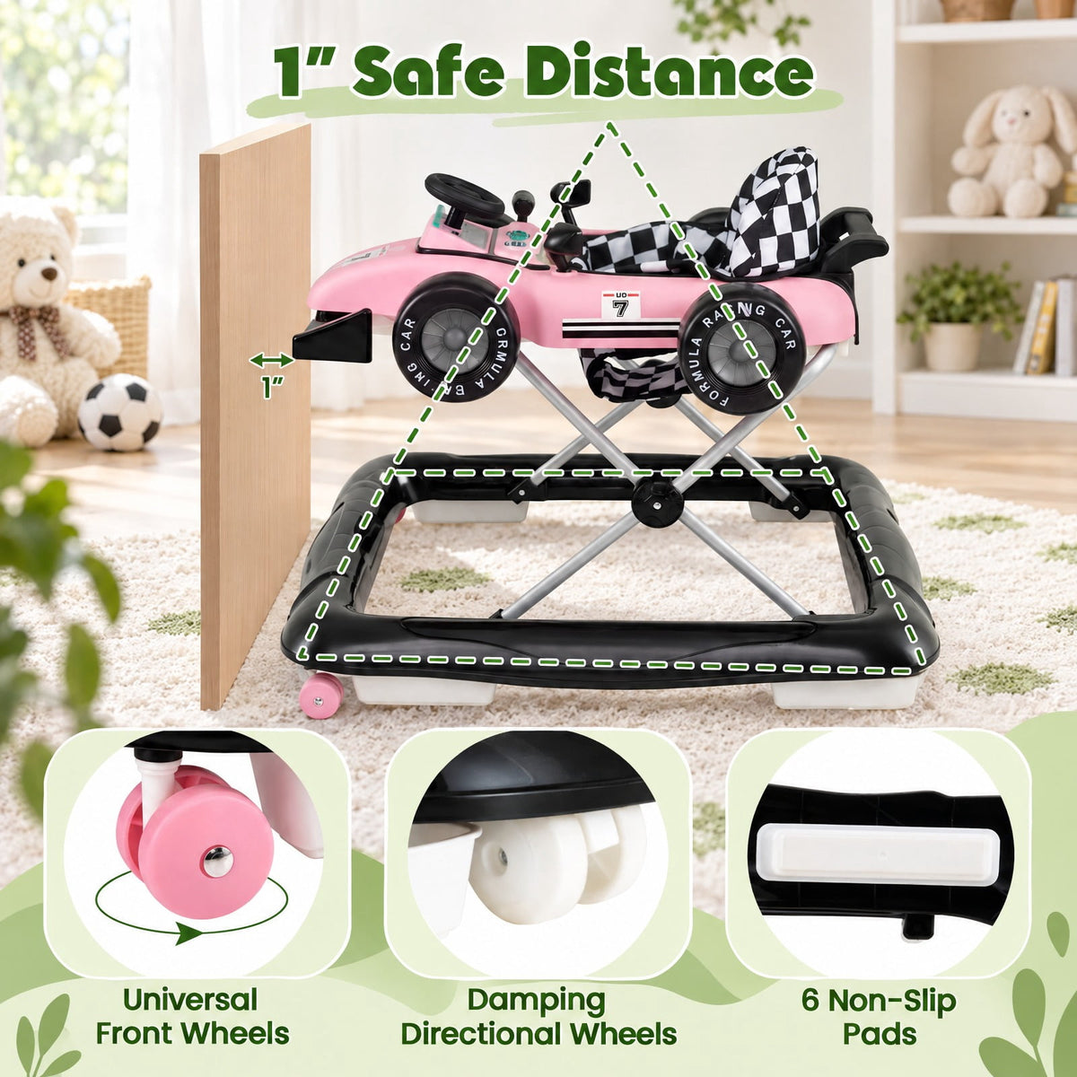 Airfind 4-in-1 Child Push Walker Activity Center Height Adjustable with Music Box, 26.5 Lbs Capacity, PP Metal, for 6-18 Months, Pink