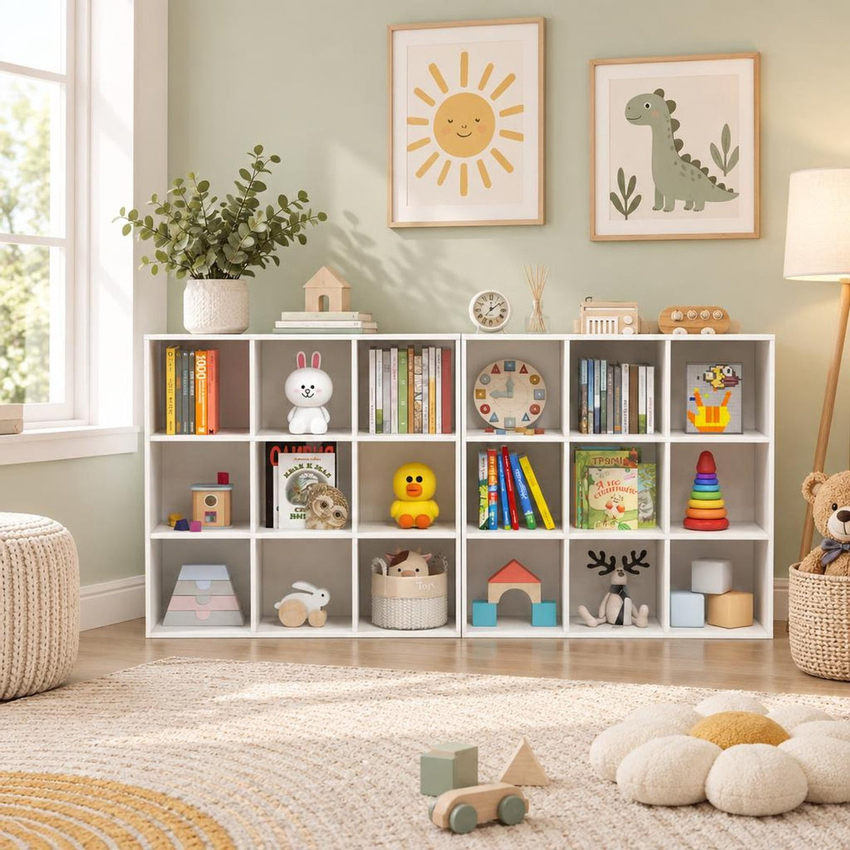 Airfind Wooden Kids Bookcase with Storage Cubbies and Anti-toppling Devices, 155 lbs Capacity, Engineered Wood MDF Frame, White