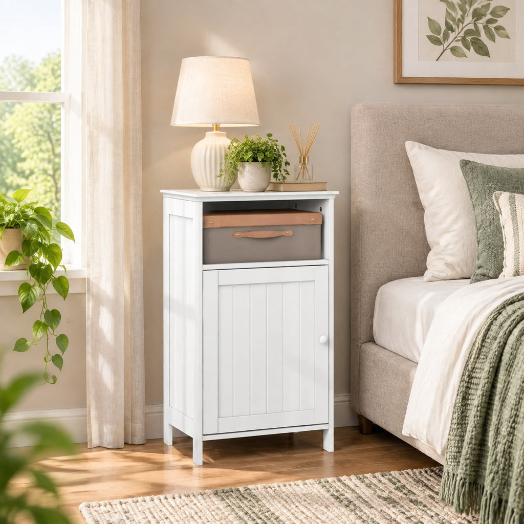 Airfind Bathroom Freestanding Adjustable Shelf Floor Storage Cabinet, MDF Frame, 16 Inch x 12 Inch x 27.5 Inch Footprint, White