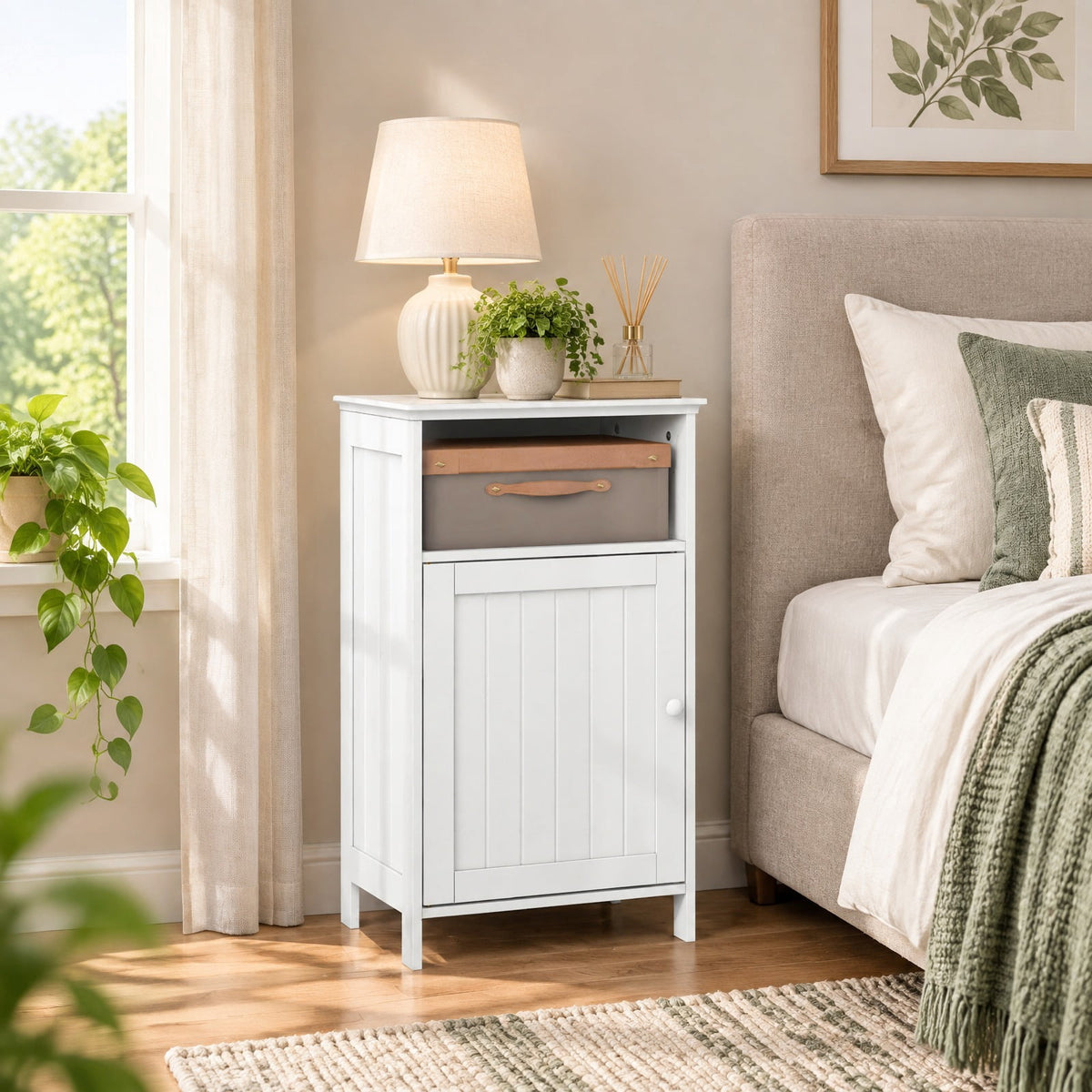 Airfind Bathroom Freestanding Adjustable Shelf Floor Storage Cabinet, MDF Frame, 16 Inch x 12 Inch x 27.5 Inch Footprint, White