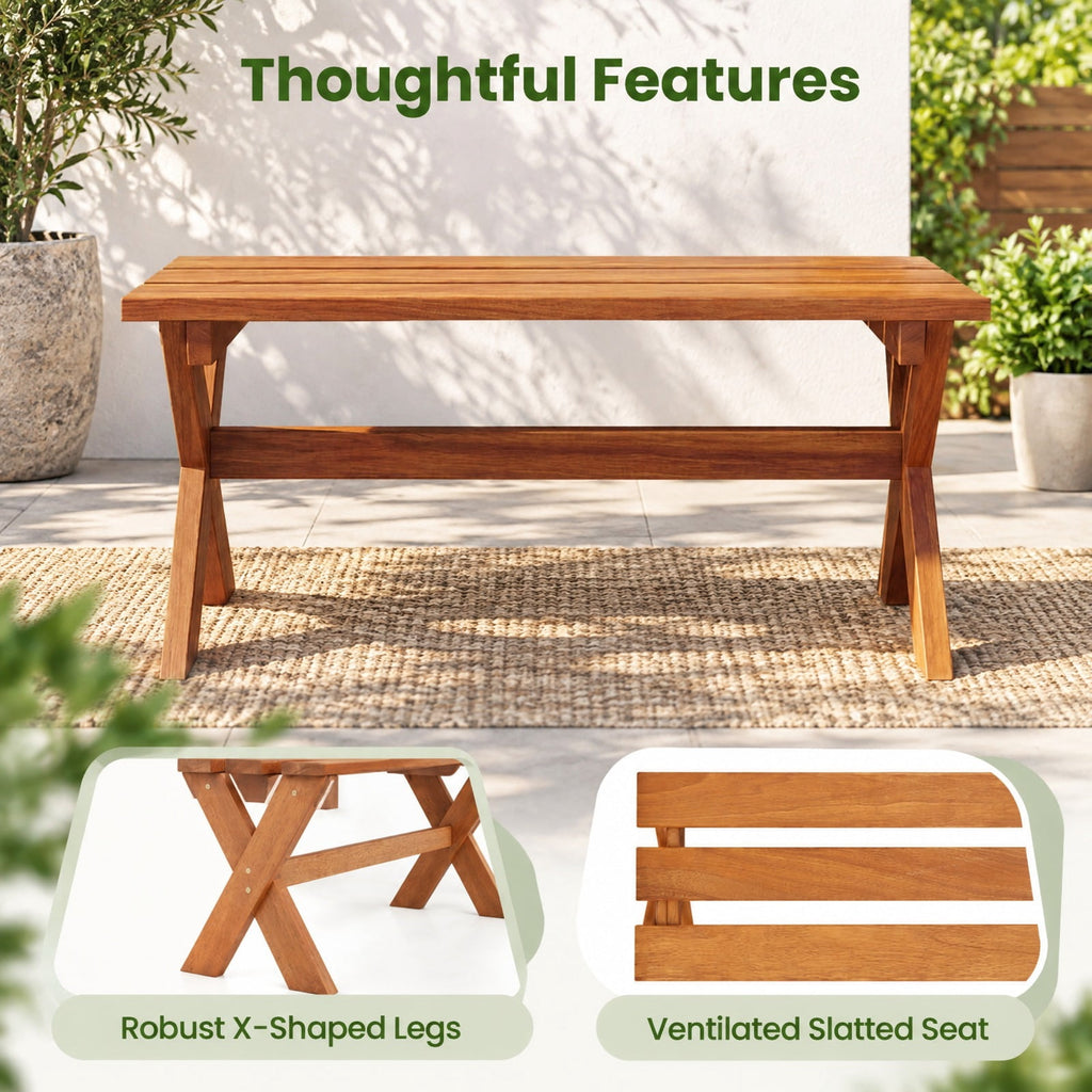 Airfind 36 Outdoor Solid Wood Bench Set of 1 Backless Patio Dining Bench with Teak Oil Finish, 660 lbs Capacity, Hardwood Frame, Wood