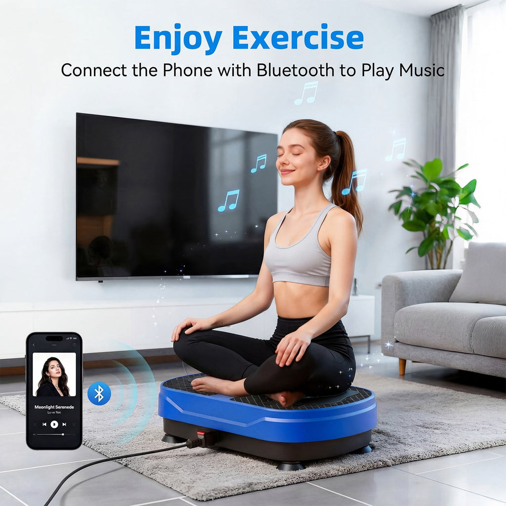 Airfind Vibration Plate Exercise Machine for Lymphatic Drainage, Full Body Workout Vibration Platform with Bluetooth Speaker,2 Loops and 5 Resistance Bands for Home Exercise Gym,450lb Capacity,Blue