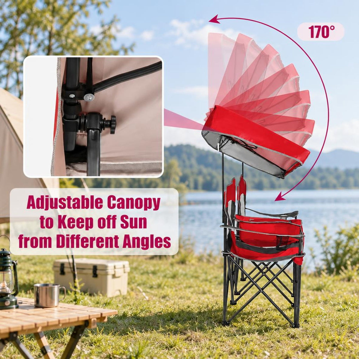 Airfind Patented Portable Folding Camping Canopy Chairs with Cup Holder, Steel oxford fabric Frame, 55.5 x 28.5 x 59.5 (L x W x H) The Footprint