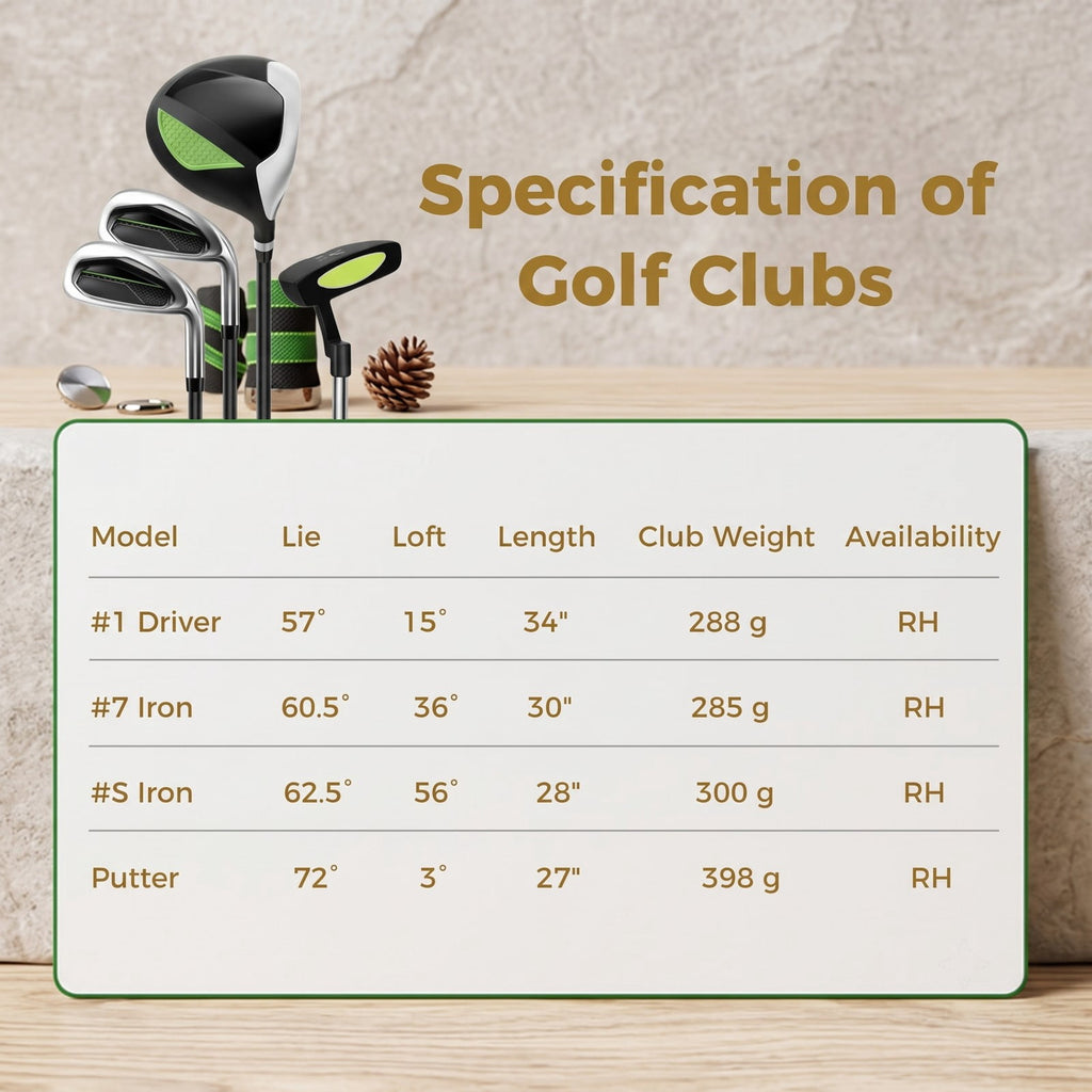 Airfind Junior Complete Golf Club Set for Kids Ages 8-10, Right Handed Youth Golf Clubs with Stand Bag, Rain Hood, Driver, Irons and Putter, Green