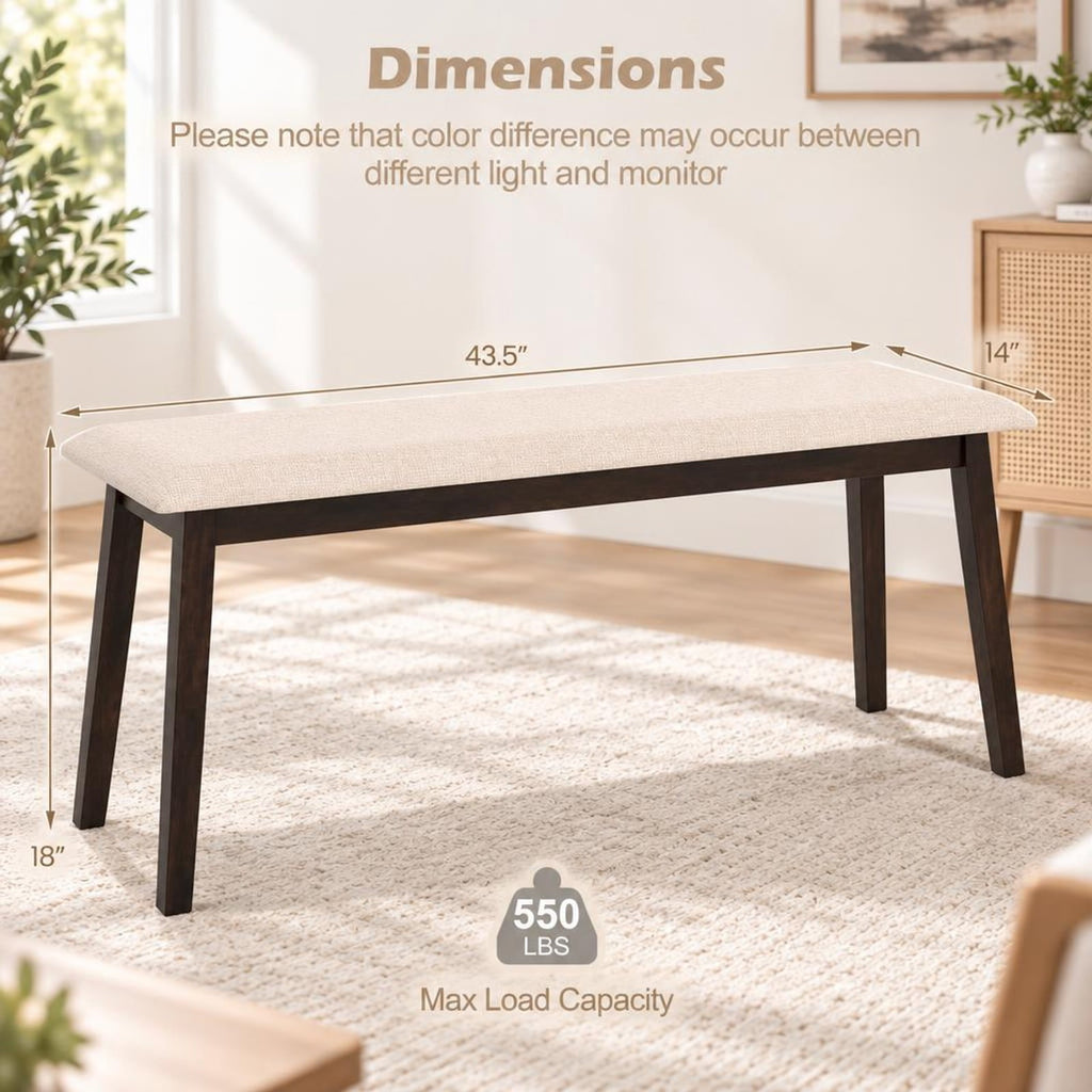 Airfind 43.5 Inch Upholstered Entryway Bench with Rubber Wood Frame, 550 lbs Capacity, Faux Linen Fabric Frame, 43.5 Inch x 14 Inch x 18 Inch Footprint, Beige