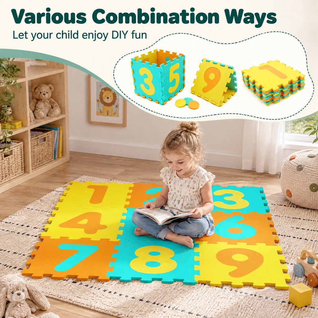 Airfind 9 Pieces Interlocking Foam Puzzle Floor Mat with 3 Marker Discs, EVA Foam Single Piece Frame, for 10 Months+, 71.5 Inch x 24.5 Inch Footprint
