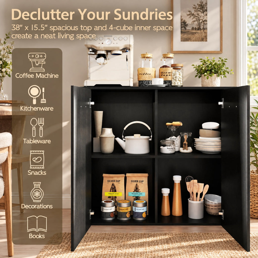 Airfind 38 Inch Buffet Modern Sideboard Cabinet with Storage, 88 lbs Capacity, Engineered Wood Frame, 38 Inch x 15.5 Inch x 32.5 Inch Footprint, Black