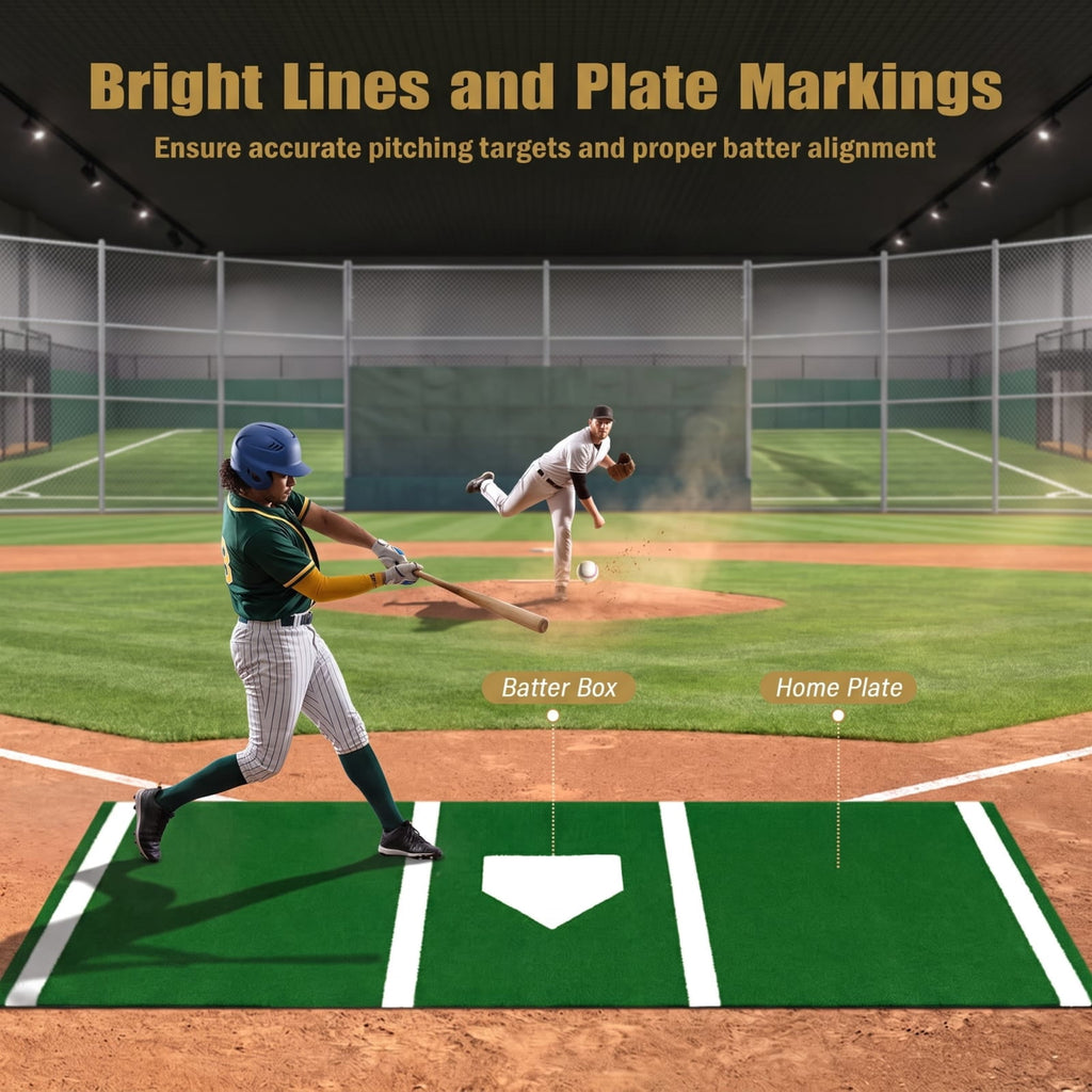 Airfind Softball Pitching Mat 10 x 3 Feet Softball Training Aid with Turf Surface and Pitching Plate and Carry Strap, Green