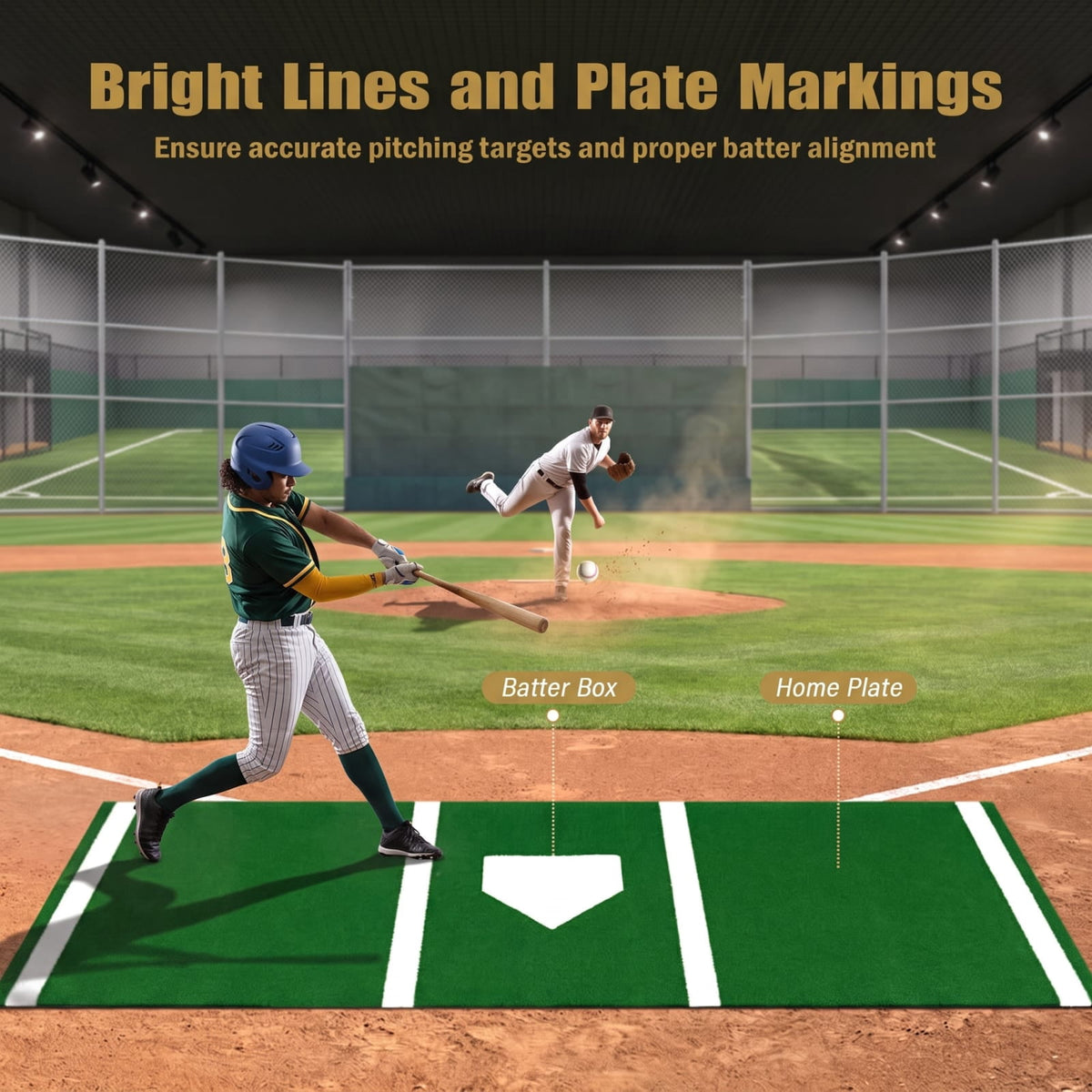 Airfind Softball Pitching Mat 10 x 3 Feet Softball Training Aid with Turf Surface and Pitching Plate and Carry Strap, Green
