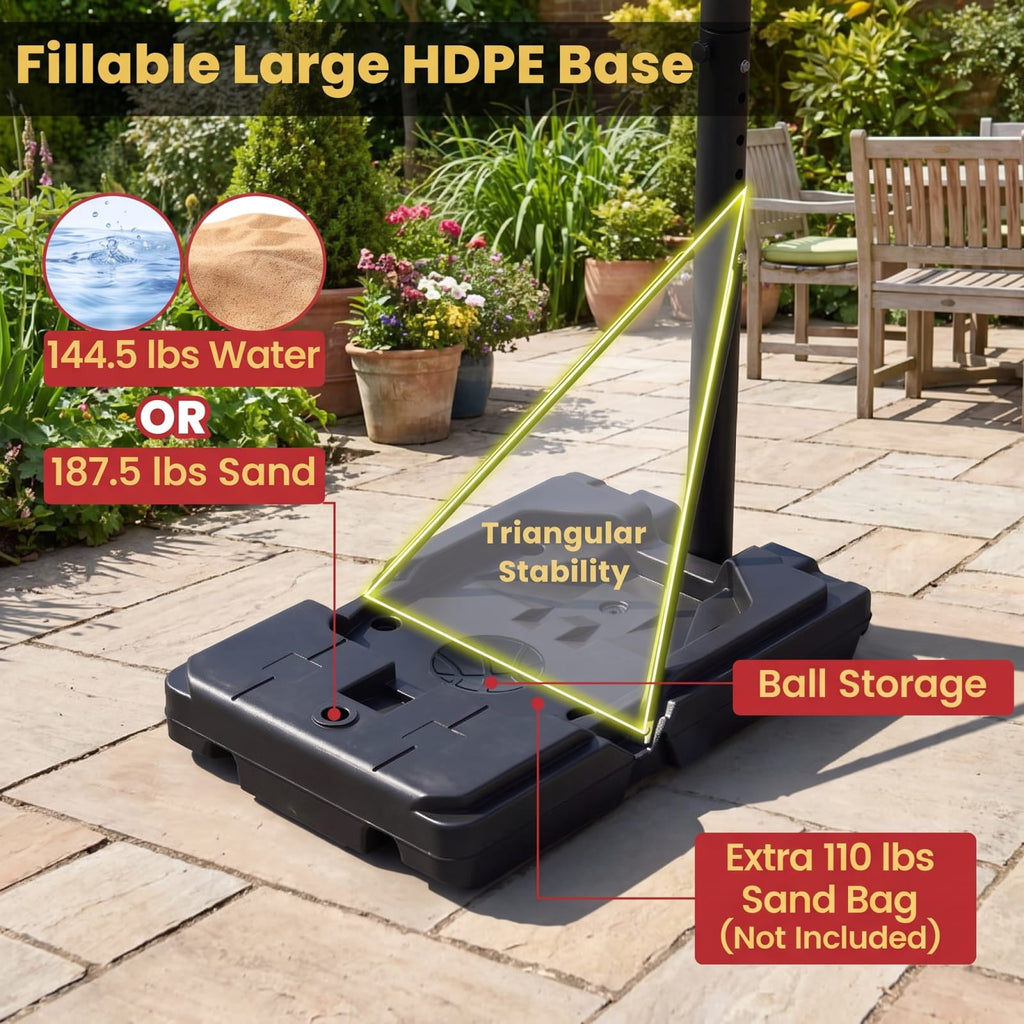 Airfind Portable Basketball Hoop with 4.43 to 10 Foot Adjustable Height 44 Inch Shatterproof Backboard and Ball Storage for Backyard, Black
