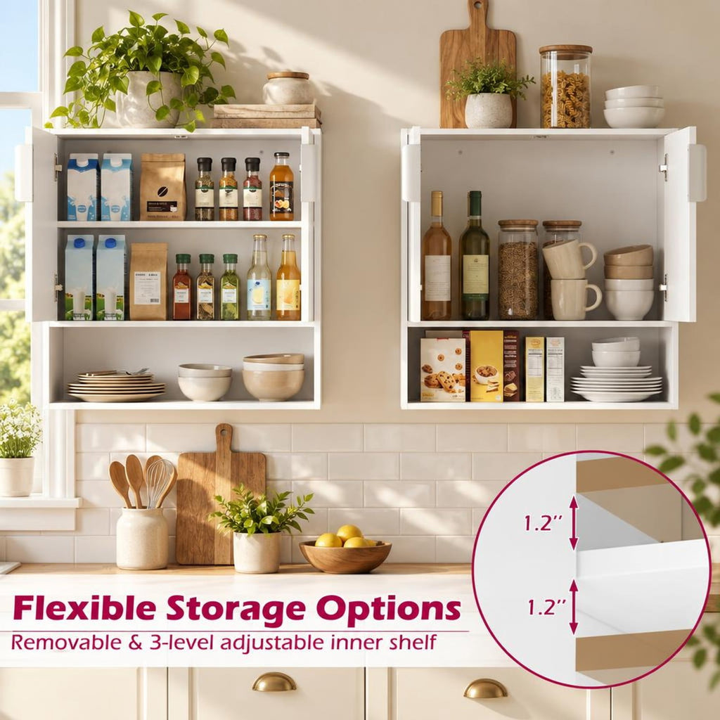 Airfind Bathroom Wall Cabinet with 2 Fluted Doors and Open Cube and Adjustable Shelf, 22 lbs Capacity, MDF Frame, 22.5in x 8in x 24in Footprint, White