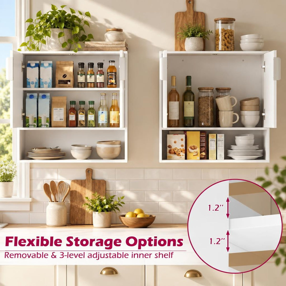 Airfind Bathroom Wall Cabinet with 2 Fluted Doors and Open Cube and Adjustable Shelf, 22 lbs Capacity, MDF Frame, 22.5in x 8in x 24in Footprint, White