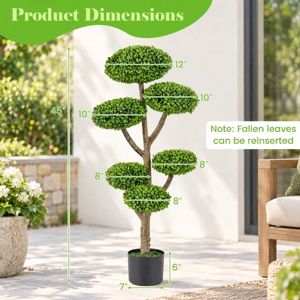 Airfind Indoor Outdoor 6 Balls Topiary Tree with Realistic Trunk and Weighted Cement-Filled Base, PP PE Frame, 7 x 45 Footprint