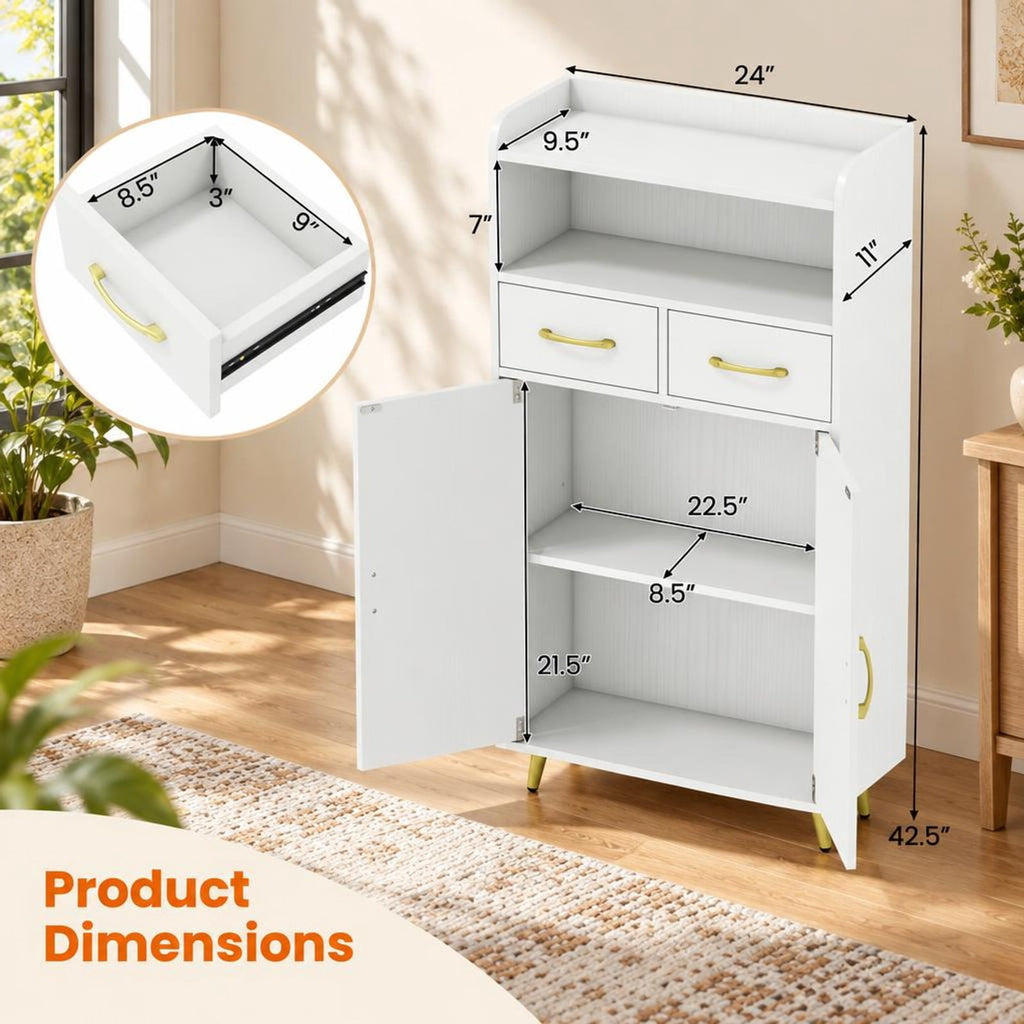 Airfind Bathroom Storage Cabinet Freestanding Floor Cabinet with 2 Drawers and 2 Doors, 44 lbs Capacity, Engineered Wood Metal Frame, White