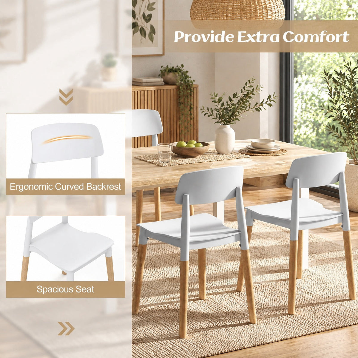 Airfind Modern Dining Side Chairs Set of 4 with Ergonomic Backrest for Dining Room, 330 lbs Capacity, PP Beech Frame, 19.5 x 17 x 30 Footprint