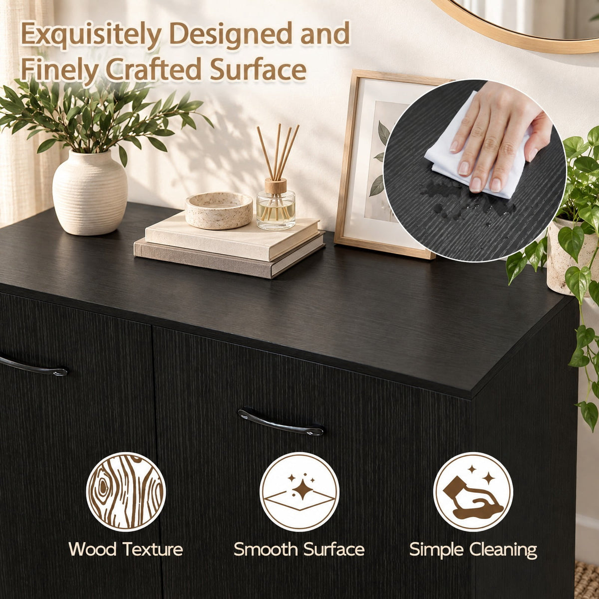 Airfind 38 Inch Buffet Modern Sideboard Cabinet with Storage, 88 lbs Capacity, Engineered Wood Frame, 38 Inch x 15.5 Inch x 32.5 Inch Footprint, Black