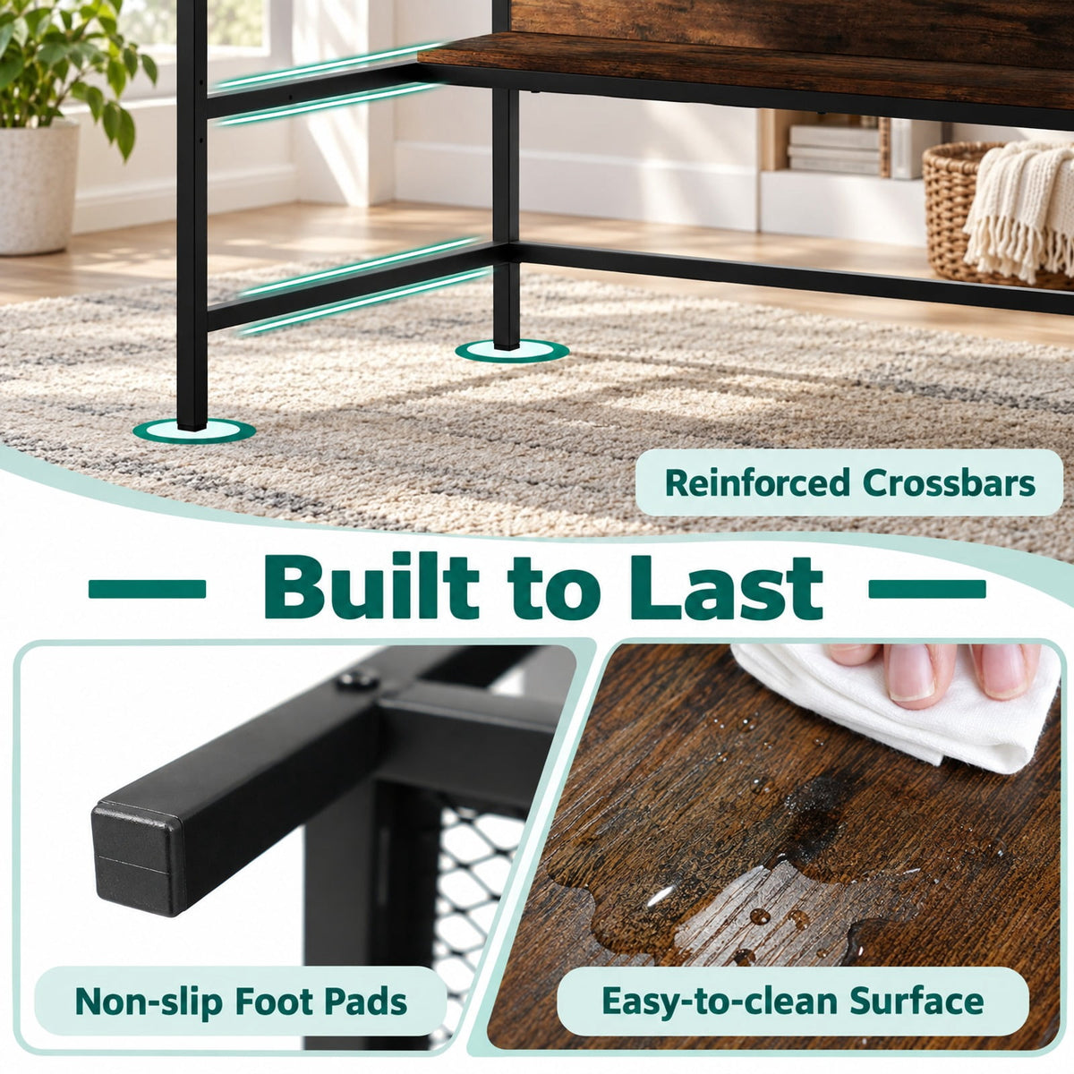 Airfind 48 Inch Computer Desk with Power Outlets and Storage Shelves, 88 lbs Capacity, Engineered Wood Metal Frame, 48 Inch x 23 Inch x 43.5 Inch Footprint