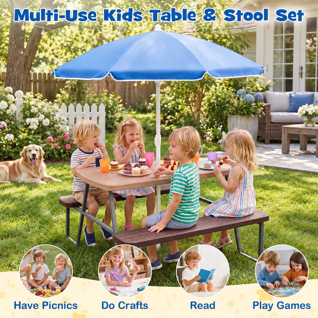 Airfind Kids Picnic Table with Benches Seats up to 4, 660 lbs Capacity, Metal Frame, for 3+ years old, 40 x 39.5 x 59 Tabletop Footprint, Brown