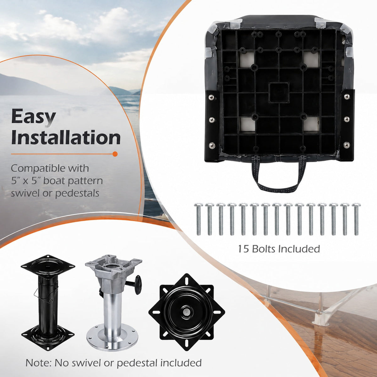 Airfind 3 Pack Folding Boat Seats with High Back and Low Back Chairs and 28D Sponge Padding for Fishing Boats and Marine Cabin Seating, Black