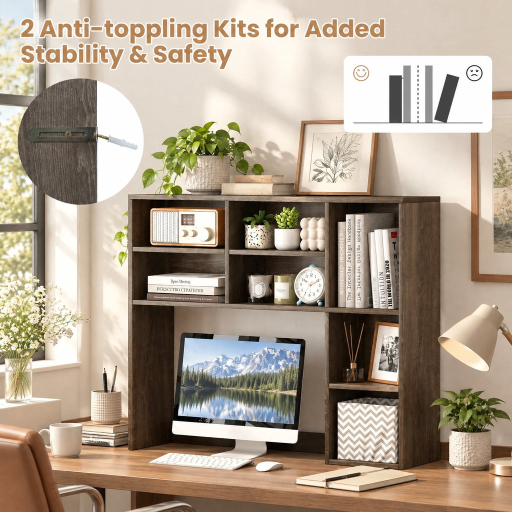 Airfind Desktop Bookshelf with 7 Open Cubbies and 3 Adjustable Shelves, 210 lbs Capacity, Engineered Wood MDF Frame, 37in x 10in x 31in Footprint