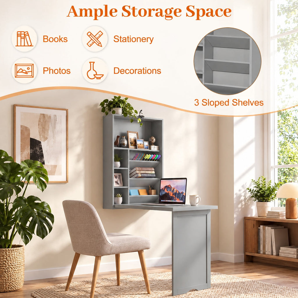 Airfind Wall-Mounted Fold-Out Convertible Floating Desk Space Saver, Engineered Wood MDF, 36 Inch x 24 Inch