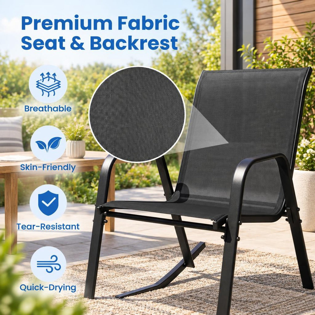 Airfind Set of 2 Metal Patio Rocking Chair with Breathable Seat Fabric, 330 lbs Capacity, Fabric Metal Frame, Black