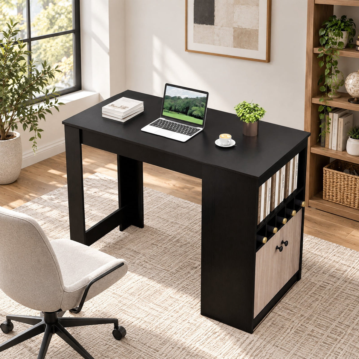 Airfind 48 Inch Bar Table with Storage Cabinet and Wine Rack, 210 lbs Capacity, Engineered Wood MDF Frame, 48 x 24 x 36 Footprint, Black