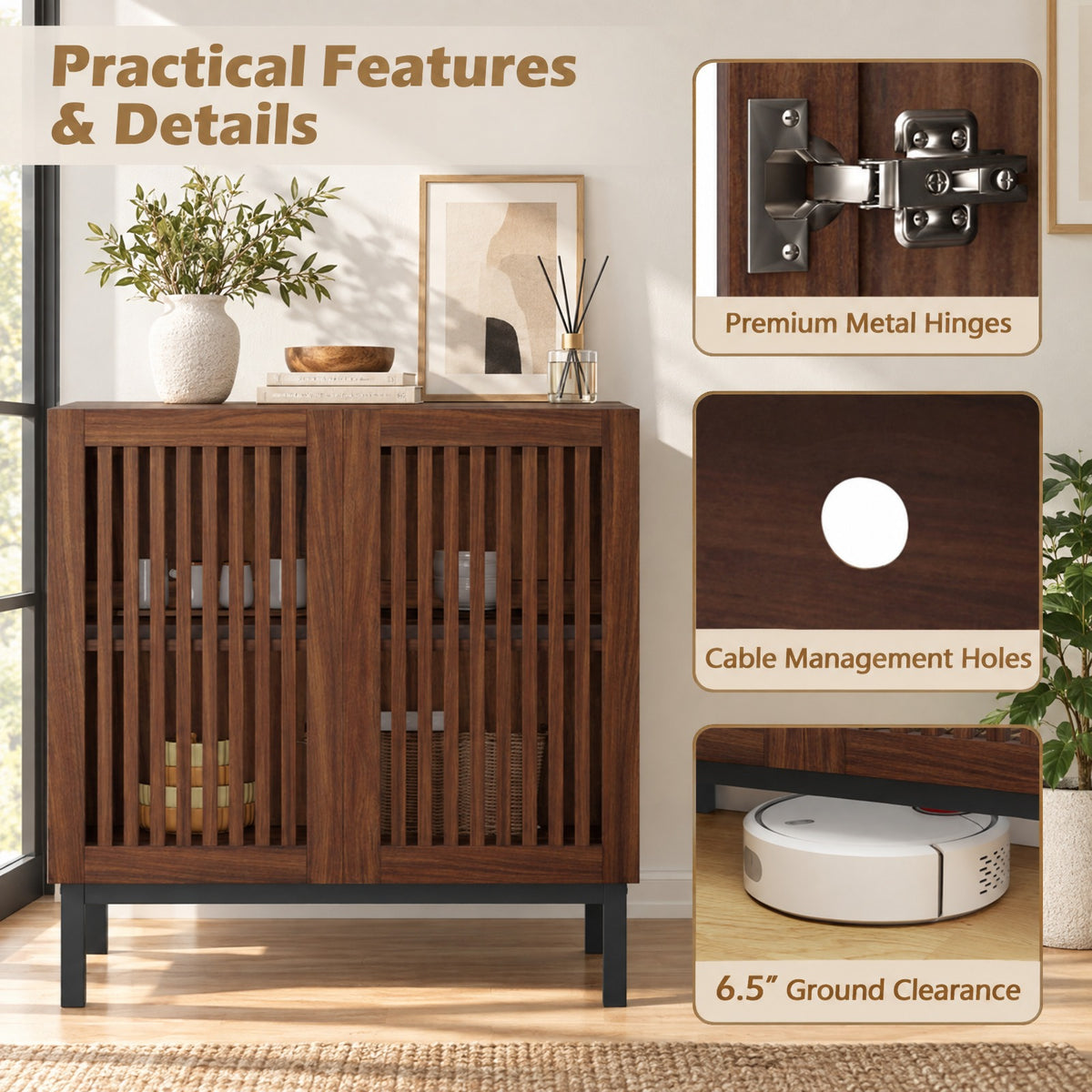 Airfind Buffet Cabinet with Storage 32 Wooden Sideboard Coffee Bar Station, 66 lbs Capacity, Engineered Wood MDF Frame, Walnut